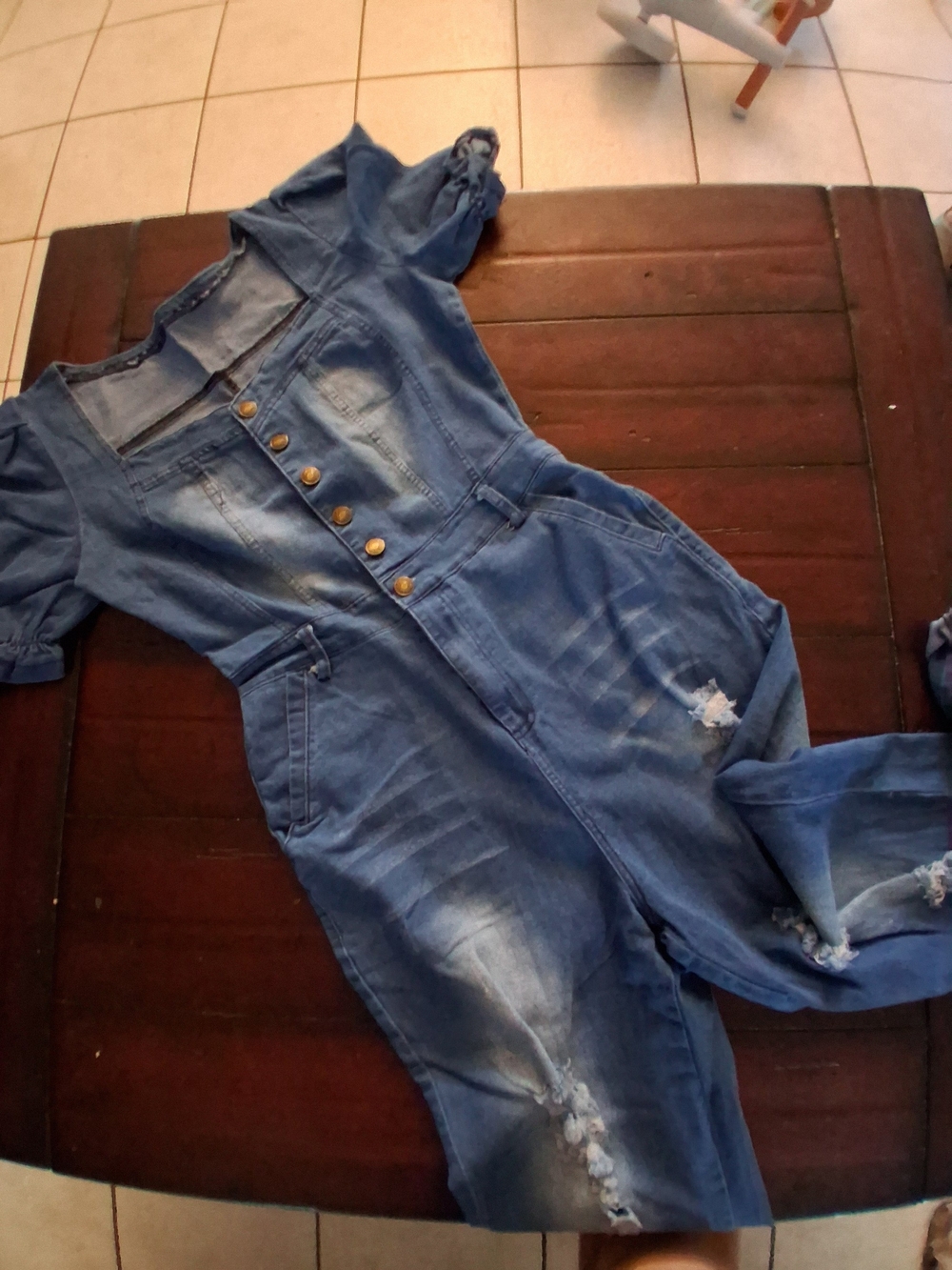 Blue Denim Women's Overalls Jumpsuit - Classic Button Front